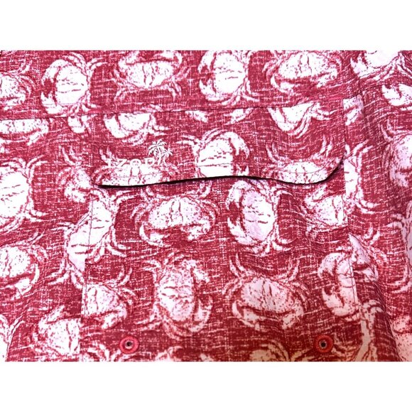 Izod Saltwater Mens XXL Red White Crab Print Short Sleeve Button-Up Summer Shirt - Picture 6 of 11